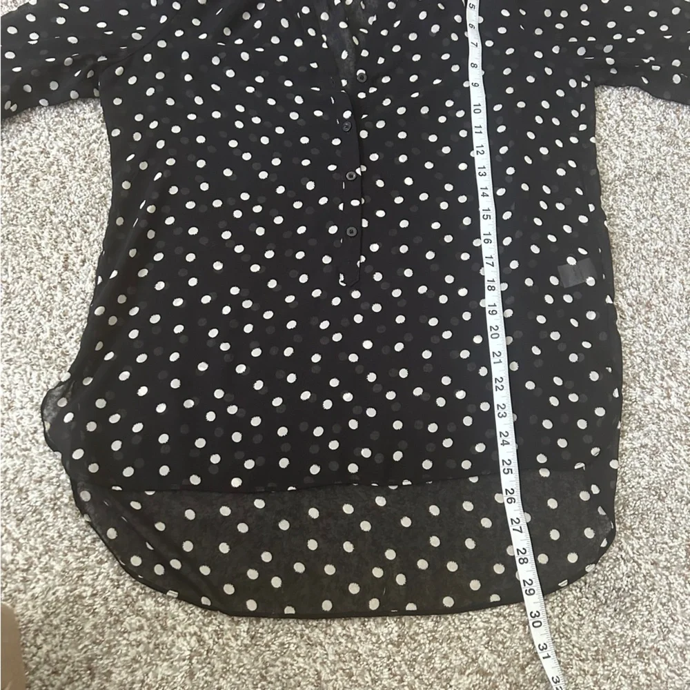 🦋LC Lauren Conrad Black Cream Polka Dot Semi Sheer Blouse Office Casual Neutral